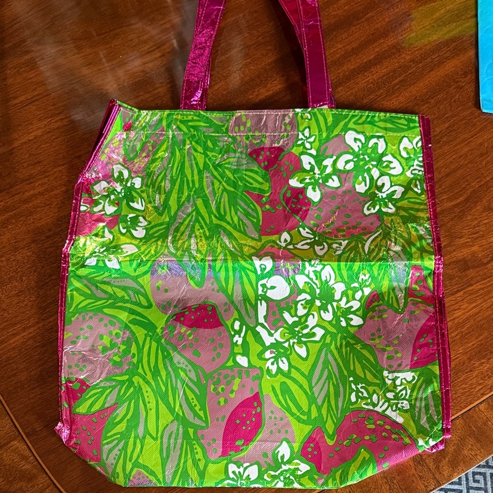 Lilly Pulitzer Bright Floral Reusable Tote Bag in Pink and Green